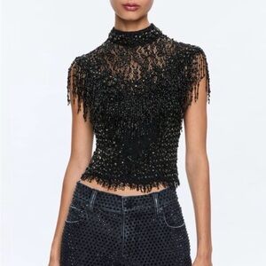 Alice and Olivia Pria Elegant Black Beaded Women's Top